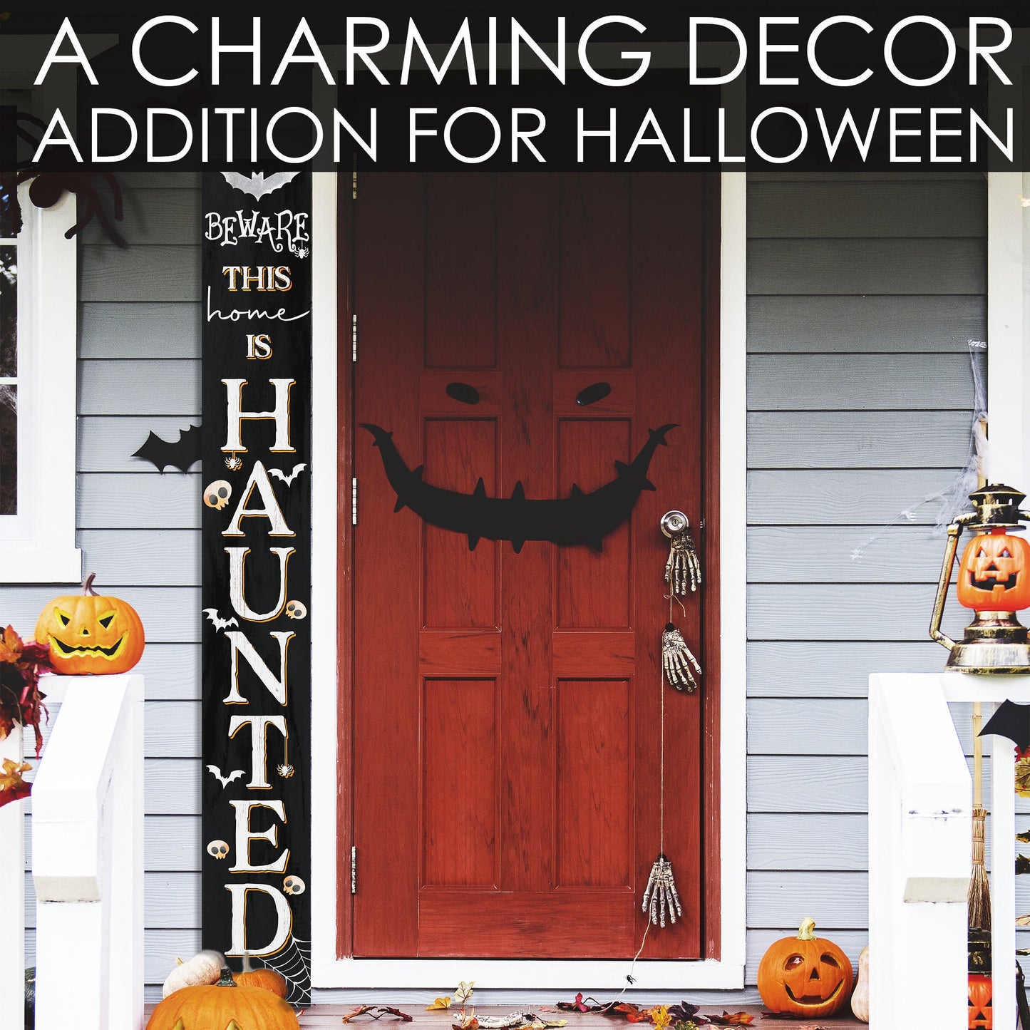 72in Wooden "Beware This Home is Haunted" Halloween Porch Sign - Spooky Front Door Decor for Captivating Halloween Celebrations