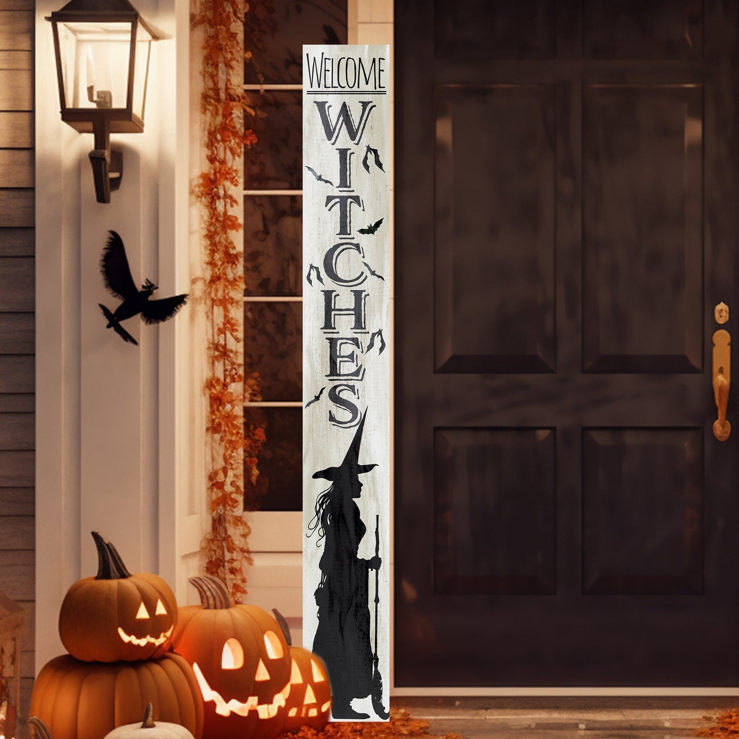 72-Inch "Welcome Witches" Wooden Halloween Sign - Spellbinding Front Door Decor for Porch, Entryway, and Spooky Season Festivities