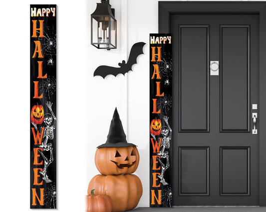 72in Wooden Happy Halloween Skeleton Welcome Porch Sign - Spooky Front Door Decor for Seasonal Celebrations, Vintage Halloween Decoration