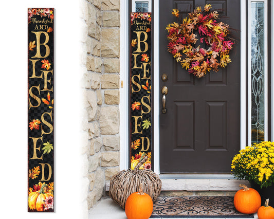 72in "Thankful and Blessed" Fall Welcome Porch Sign - Front Door Decor for Seasonal Celebrations, Vintage Fall Decoration