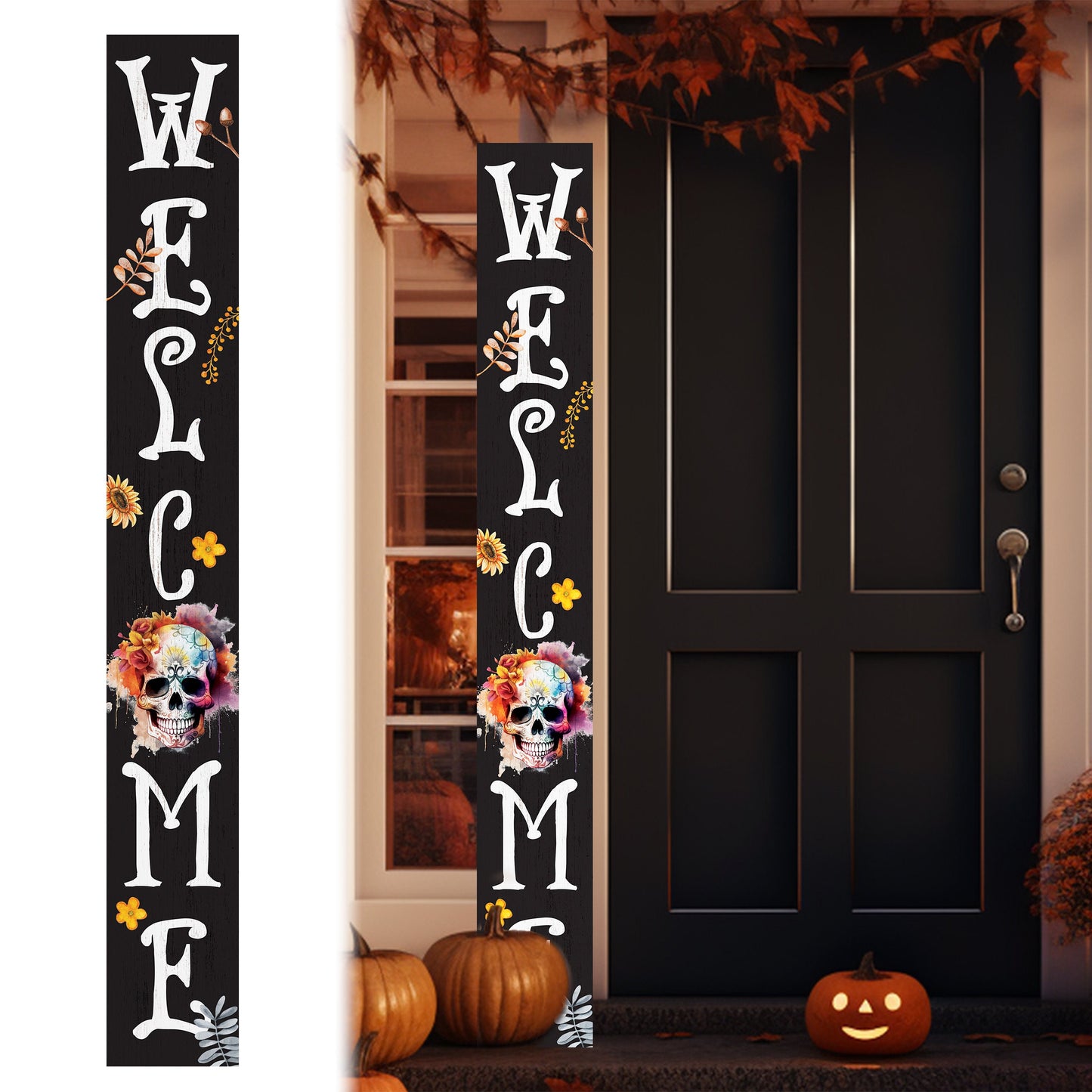 72in Sugar Skull Welcome Porch Sign - Festive Halloween Front Door Decor