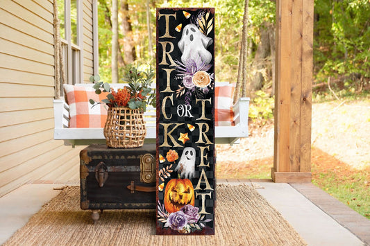 36in Trick or Treat Halloween Porch Sign, Front Porch Halloween Sign, Halloween Decor for Entryway, Mantle, Living Room, Porch Decor