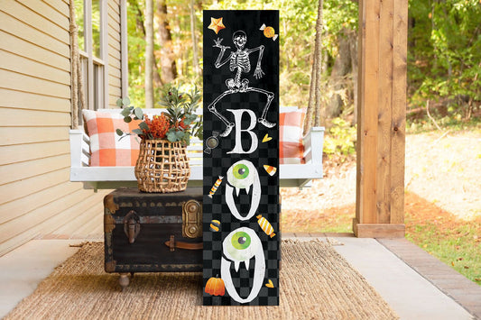 36in "Boo" Halloween Porch Sign - Front Porch Halloween Welcome Sign, Vintage Halloween Decoration, Rustic Modern Farmhouse Entryway Board