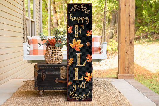 36in Happy Fall Y'all Porch Sign Decor Front Porch Fall Welcome Sign with Vintage Autumn Decoration, Modern Farmhouse Decor