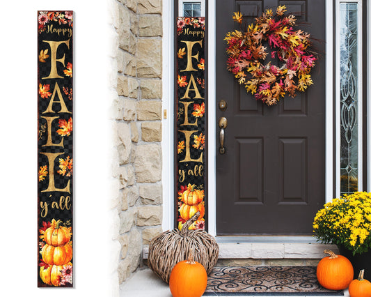 72in Wooden Happy Fall Y'all Fall Welcome Porch Sign - Front Door Decor for Seasonal Celebrations, Rustic Modern Farmhouse Entryway Display