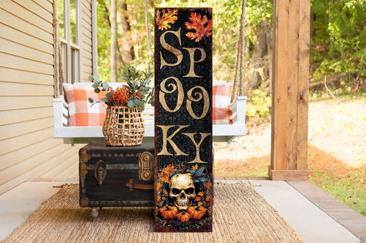 36in "Spooky" Halloween Porch Sign - Front Porch Halloween Welcome Sign, Vintage Halloween Decoration, Rustic Modern Farmhouse Entryway Board