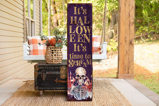 36in "It's Halloween, It's Time to Scream" Porch Sign - Front Porch Halloween Welcome Sign, Vintage Halloween Decoration