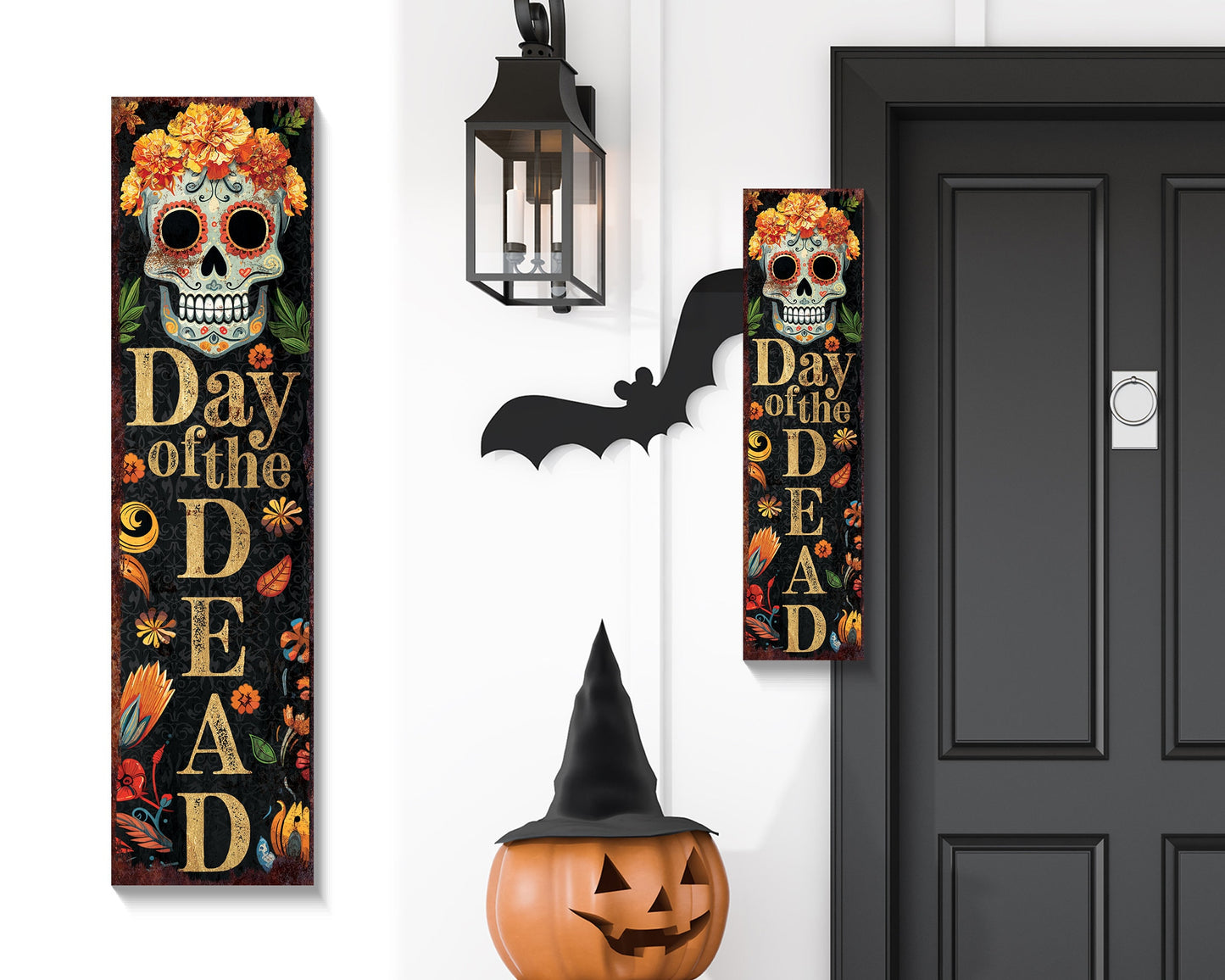 36in Day of the Dead Sugar Skull Porch Sign - Dia De Los Muertos Front Porch Sign, Rustic Modern Farmhouse Entryway Decor