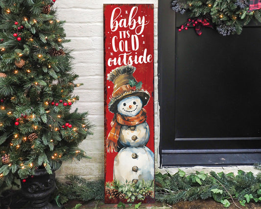 36in "Baby It's Cold Outside" Christmas Porch Sign - Front Porch Christmas Welcome Sign, Rustic Modern Farmhouse Entryway Board