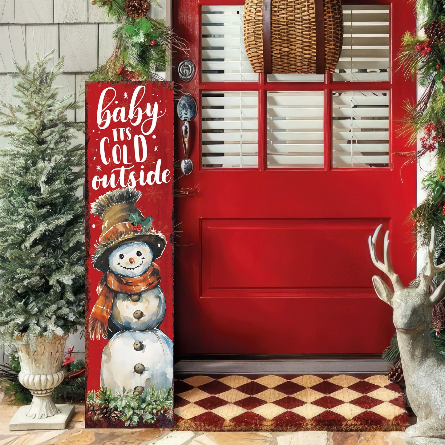 36in "Baby It's Cold Outside" Christmas Porch Sign - Front Porch Christmas Welcome Sign, Rustic Modern Farmhouse Entryway Board