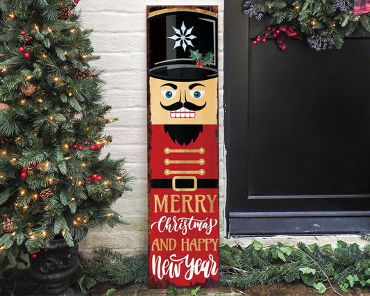 36in Nutcracker Christmas Porch Sign - Front Porch Christmas Welcome Sign, Rustic Modern Farmhouse Entryway Board