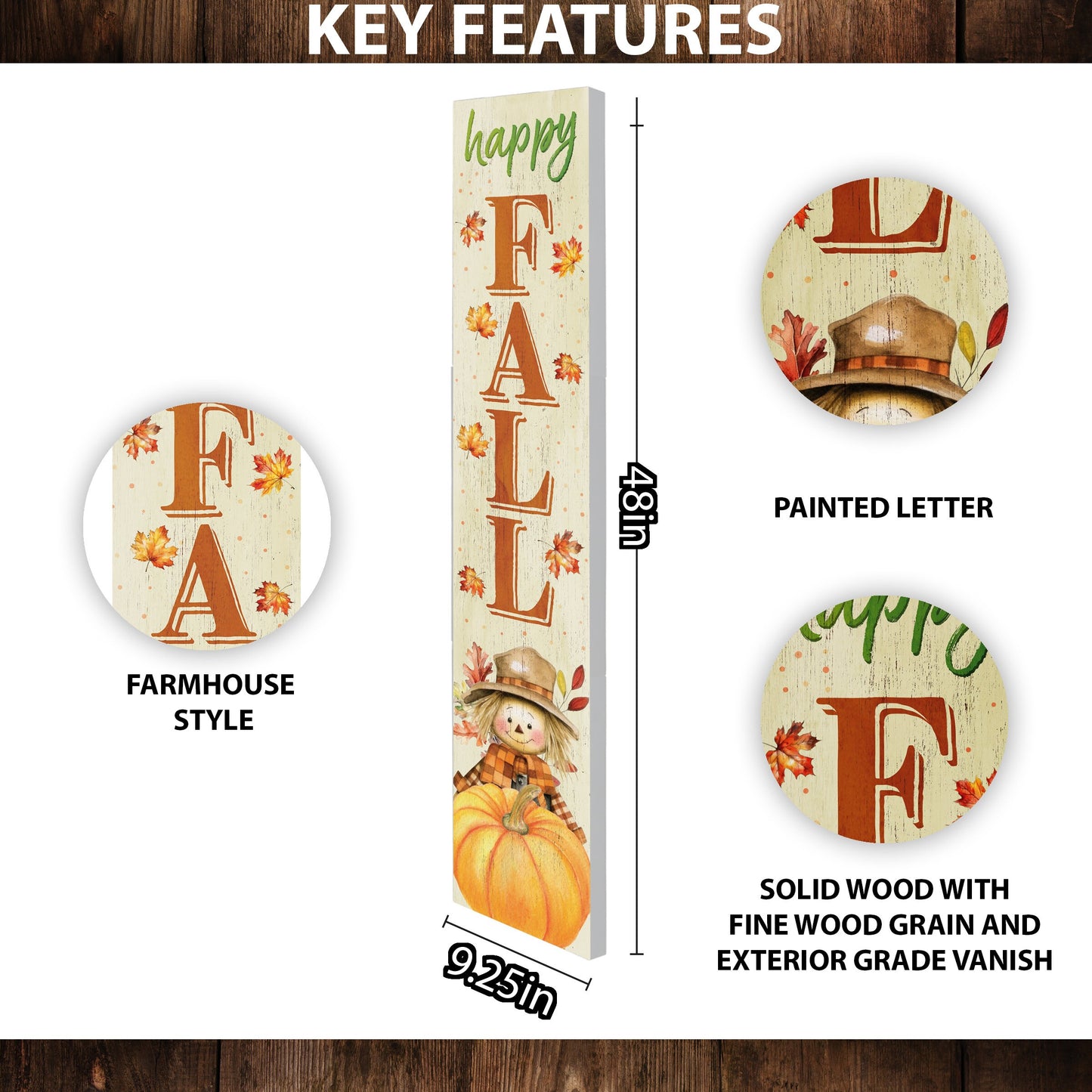 Welcome Autumn: 48in 'Happy Fall' Wooden Porch Sign with Unique Scarecrow Design - Perfect Seasonal Decor for Your Front Door or Porch!