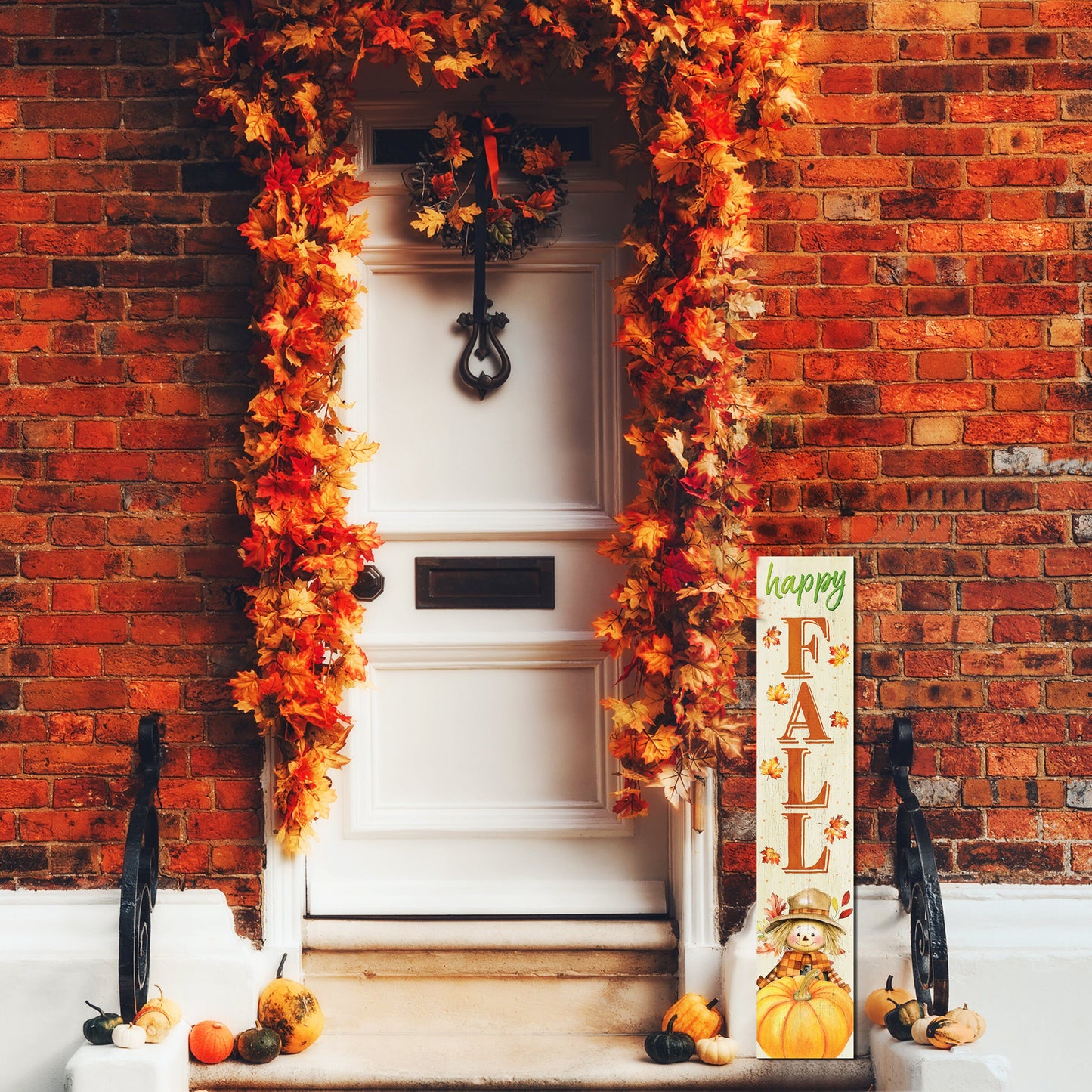 Welcome Autumn: 48in 'Happy Fall' Wooden Porch Sign with Unique Scarecrow Design - Perfect Seasonal Decor for Your Front Door or Porch!