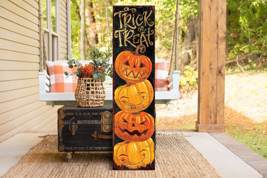 36in "Trick or Treat" Halloween Porch Sign - Front Porch Halloween Welcome Sign, Vintage Halloween Decoration, Modern Farmhouse Decor