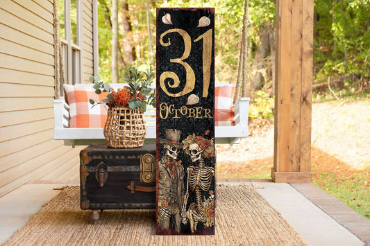 36in Halloween Porch Sign Decoration - Rustic Halloween Sign, October 31 Wall Art Vintage Sign, Modern Farmhouse Mantel Entryway Decor