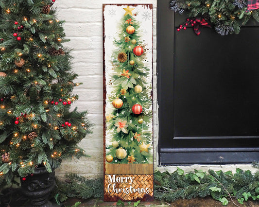 36in Merry Christmas Sign for Front Porch - Vintage Christmas Decoration, Rustic Modern Farmhouse Entryway Christmas Porch Sign