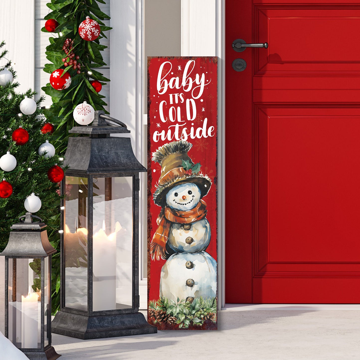 36in "Baby It's Cold Outside" Christmas Porch Sign - Front Porch Christmas Welcome Sign, Rustic Modern Farmhouse Entryway Board