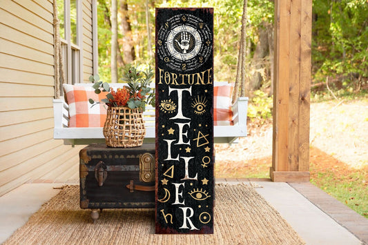 36in Fortune Teller Halloween Porch Sign - Front Porch Halloween Welcome Sign with Vintage Decoration, Rustic Farmhouse Entryway Porch Decor