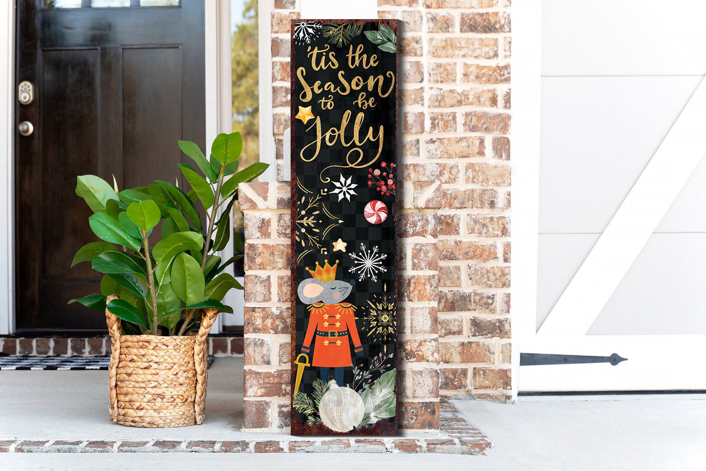 36in 'Tis the Season to be Jolly Christmas Porch Sign - Front Porch Christmas Welcome Sign, Rustic Modern Farmhouse Entryway Board