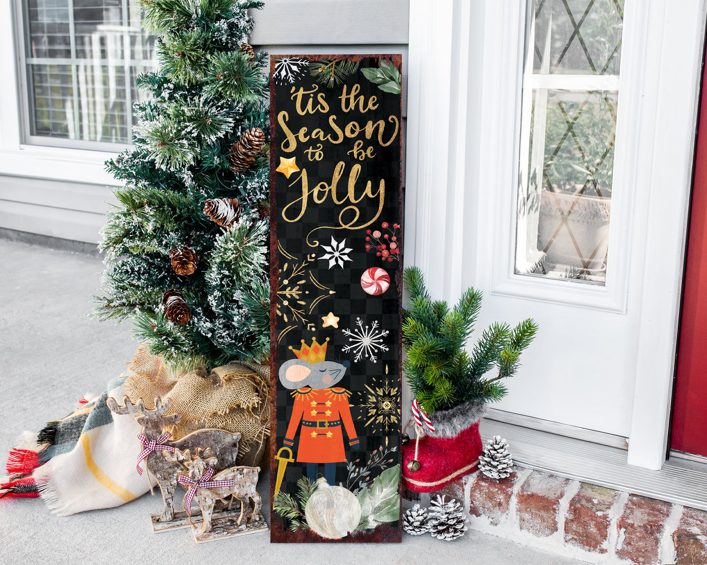 36in 'Tis the Season to be Jolly Christmas Porch Sign - Front Porch Christmas Welcome Sign, Rustic Modern Farmhouse Entryway Board