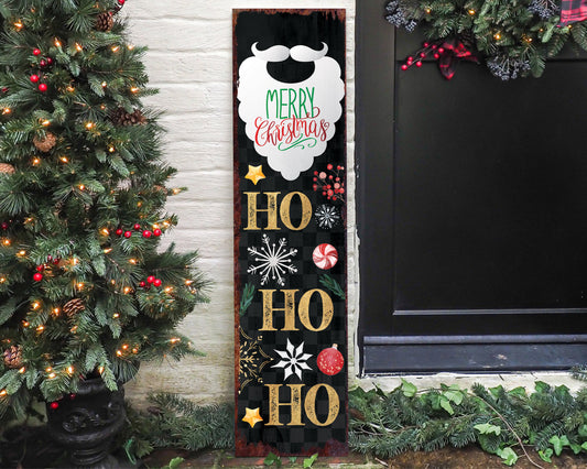 36-inch Ho Ho Ho Christmas Porch Sign - Front Porch Christmas Welcome Sign, Rustic Modern Farmhouse Entryway Board