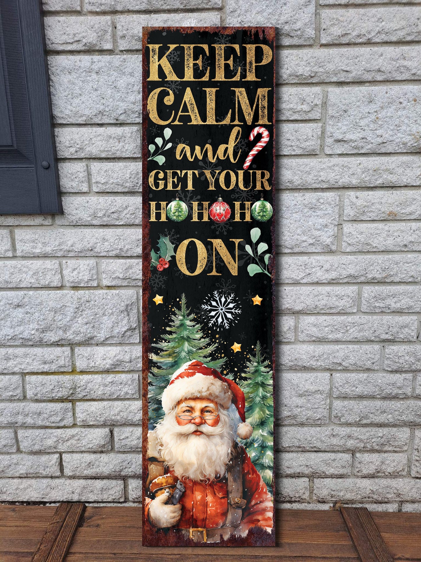 36in Keep Calm And Get Your Ho Ho Ho Christmas Porch Sign - Front Porch Christmas Welcome Sign, Rustic Modern Farmhouse Entryway Board