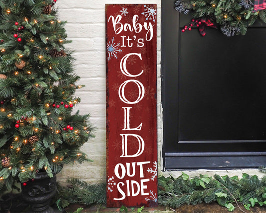 36in "Baby It's Cold Outside" Christmas Porch Sign | Front Porch Welcome Display | Rustic Modern Farmhouse Decor | Festive Entryway Board