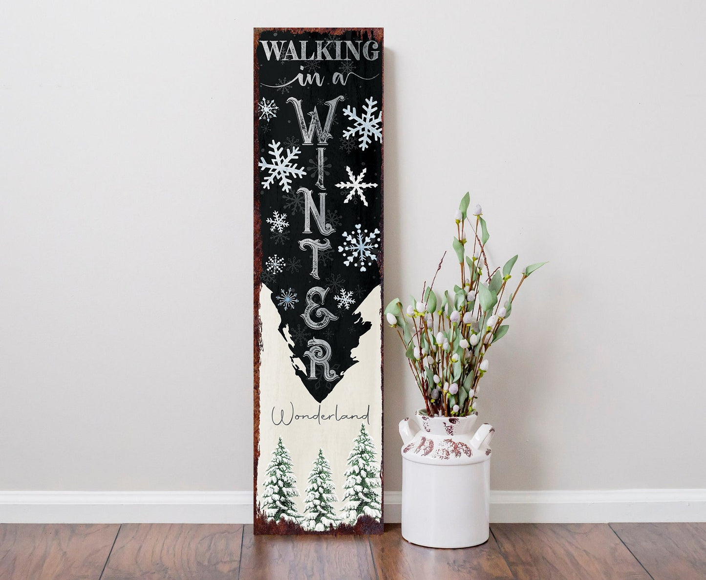 36in "Walking in a Winter Wonderland" Christmas Porch Sign - Front Porch Christmas Sign, Rustic Modern Farmhouse Entryway Board