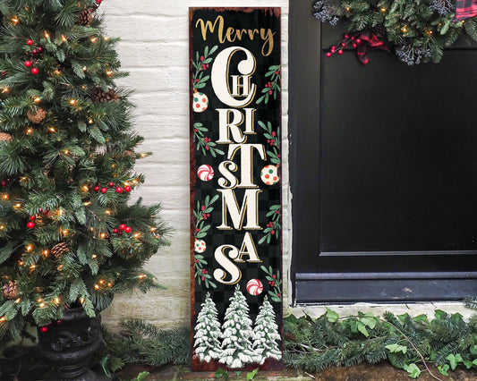 36in Merry Christmas Sign for Front Porch - Vintage Christmas Decoration, Rustic Modern Farmhouse Entryway Snowman Decor for Front Door