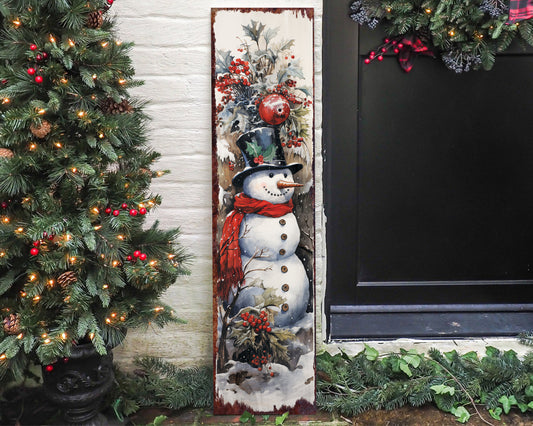 36in Christmas Snowman Porch Sign | Front Porch Welcome Sign | Vintage Farmhouse Holiday Decor