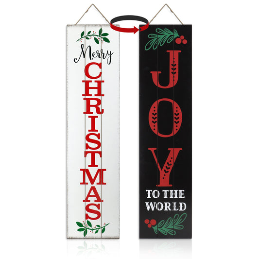 36IN Merry Christmas / JOY To The World Reversible Porch Sign | Festive Double-Sided Holiday Decor