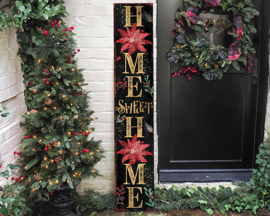 48in "Home Sweet Home" Christmas Porch Sign - Front Porch Christmas Welcome Sign, Rustic Modern Farmhouse Entryway Board