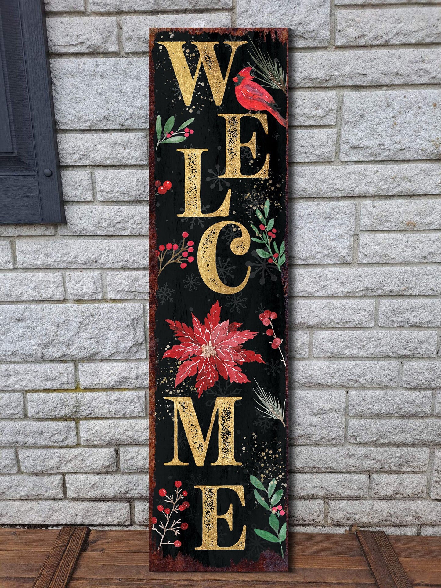 36in "Welcome" Christmas Porch Sign - Front Porch Christmas Welcome Sign, Rustic Modern Farmhouse Entryway Board