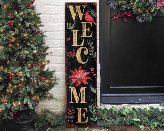 36in "Welcome" Christmas Porch Sign - Front Porch Christmas Welcome Sign, Rustic Modern Farmhouse Entryway Board