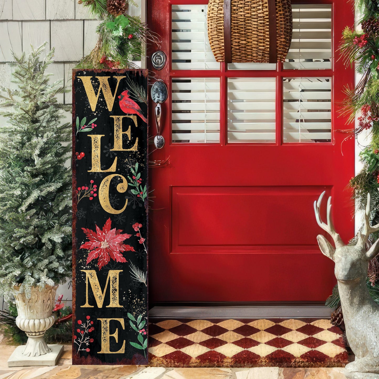 36in "Welcome" Christmas Porch Sign - Front Porch Christmas Welcome Sign, Rustic Modern Farmhouse Entryway Board