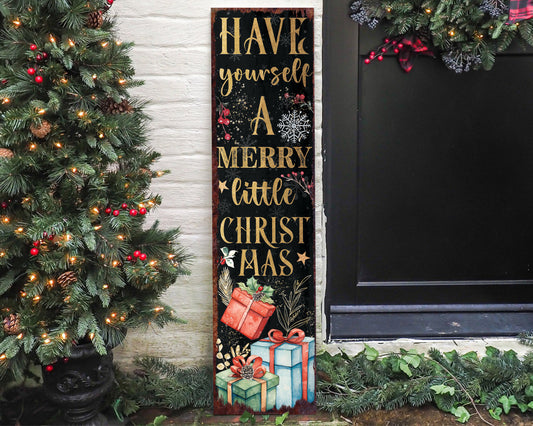 36in "Have Yourself a Merry Little Christmas" Porch Sign - Front Porch Christmas Decor Welcome Sign, Rustic Modern Farmhouse Entryway Board