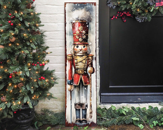 36in Nutcracker Merry Christmas Porch Sign | Front Porch Welcome Display | Modern Farmhouse Wall Decor | Vintage Outdoor Christmas Decoration