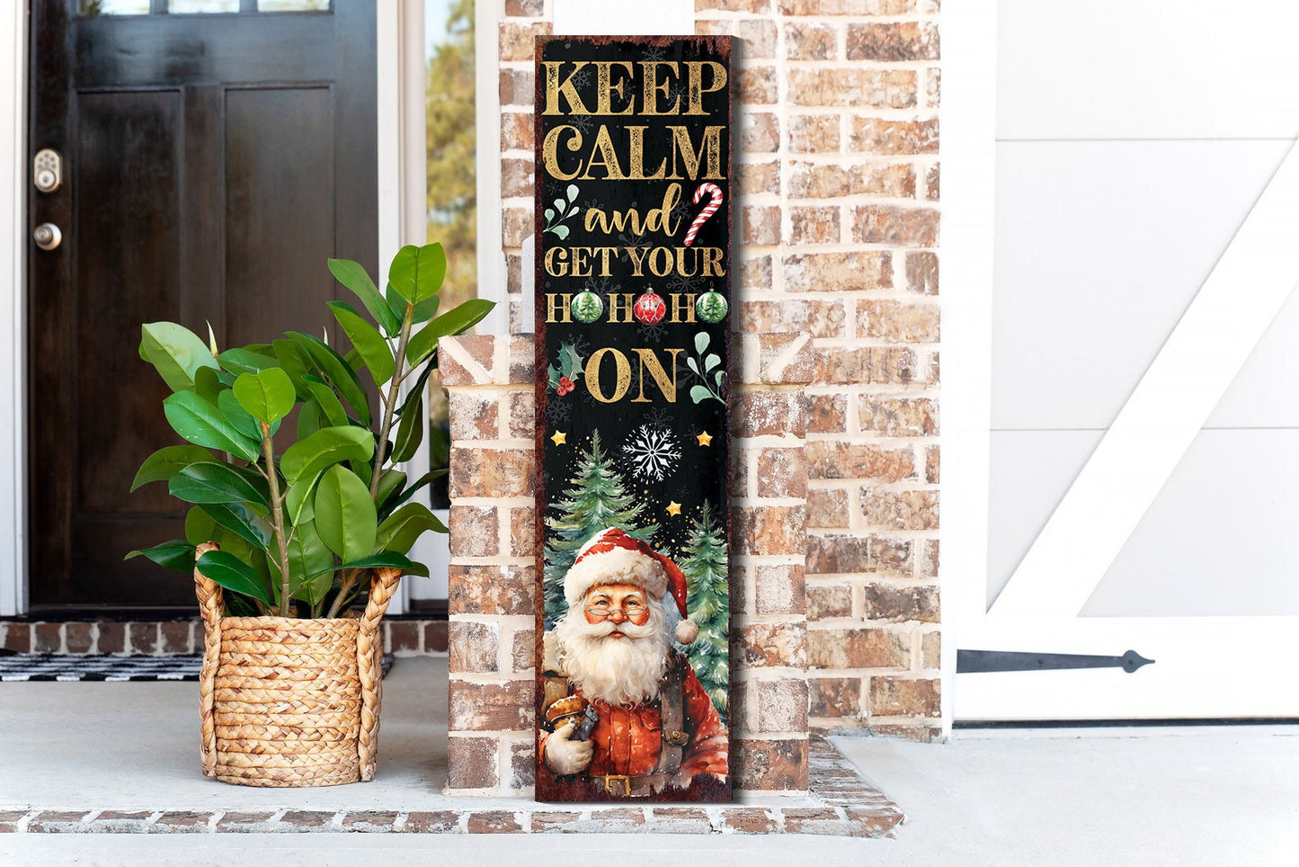 36in Keep Calm And Get Your Ho Ho Ho Christmas Porch Sign - Front Porch Christmas Welcome Sign, Rustic Modern Farmhouse Entryway Board