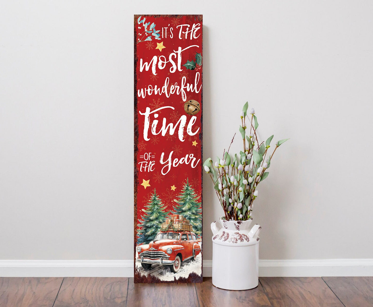 36in It's the Most Wonderful Time of the Year Christmas Porch Sign - Front Porch Christmas Welcome Sign, Modern Farmhouse Entryway Board