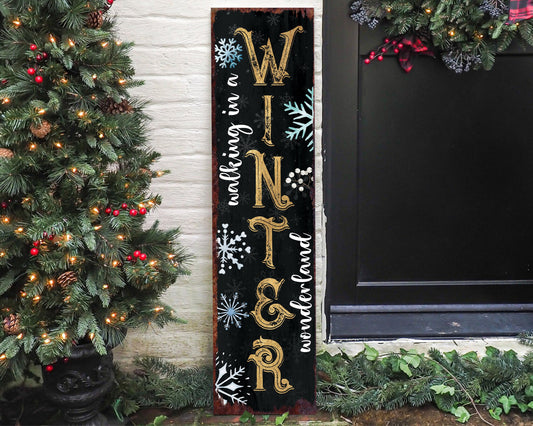 36in "Walking in a Winter Wonderland" Christmas Porch Sign - Front Porch Christmas Welcome Sign, Rustic Modern Farmhouse Entryway Board