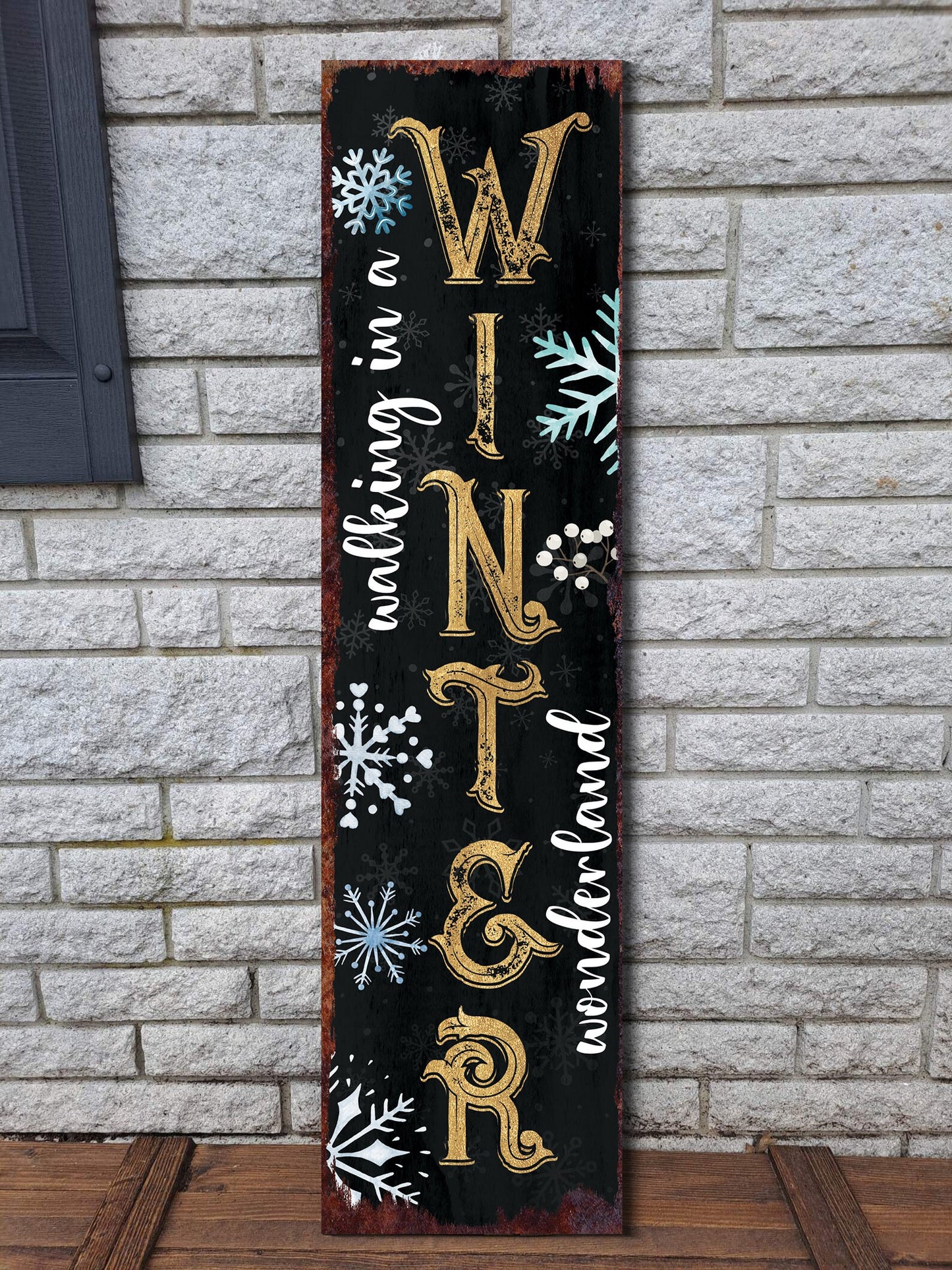 36in "Walking in a Winter Wonderland" Christmas Porch Sign - Front Porch Christmas Welcome Sign, Rustic Modern Farmhouse Entryway Board