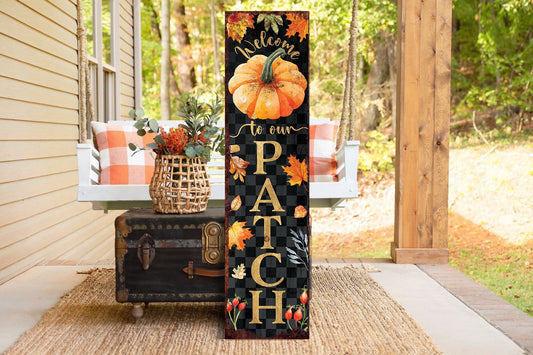 36in Welcome to Our Patch Porch Sign - Front Porch Fall Welcome Sign, Vintage Autumn Decoration, Farmhouse Entryway Porch Decor