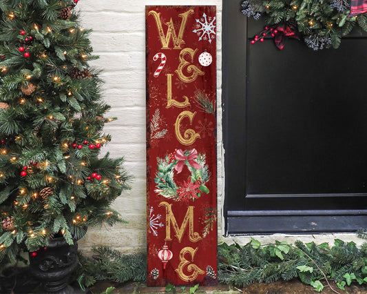 36in Welcome Christmas Porch Sign - Front Porch Christmas Welcome Sign, Rustic Modern Farmhouse Entryway Board