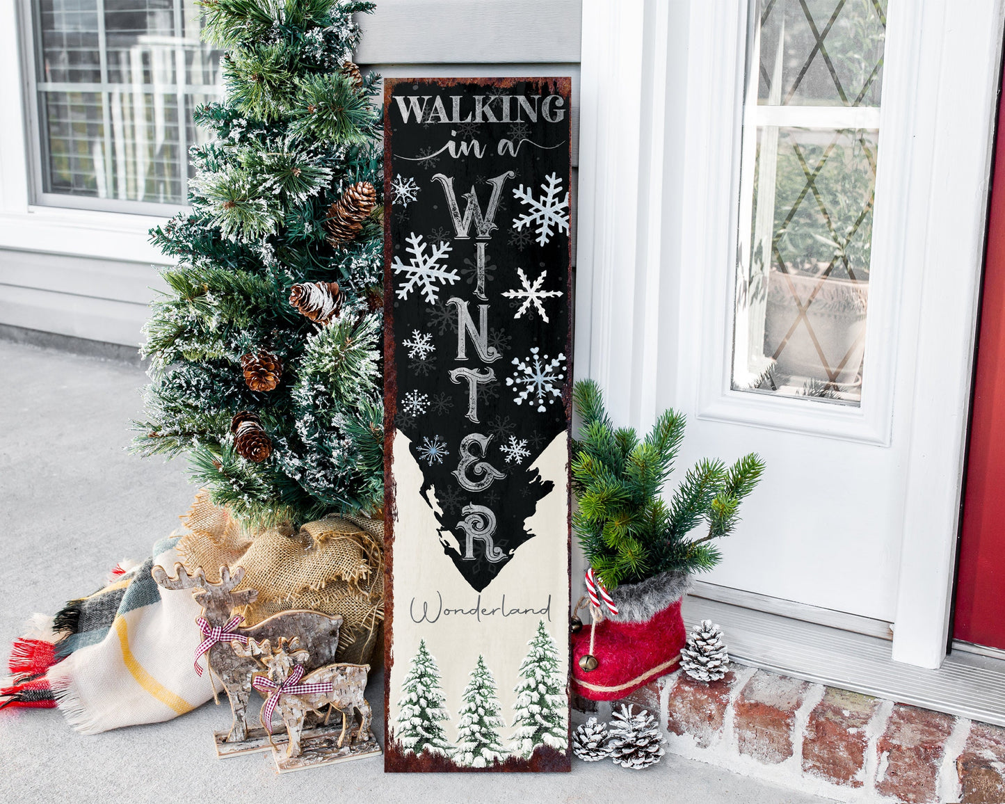 36in "Walking in a Winter Wonderland" Christmas Porch Sign - Front Porch Christmas Sign, Rustic Modern Farmhouse Entryway Board