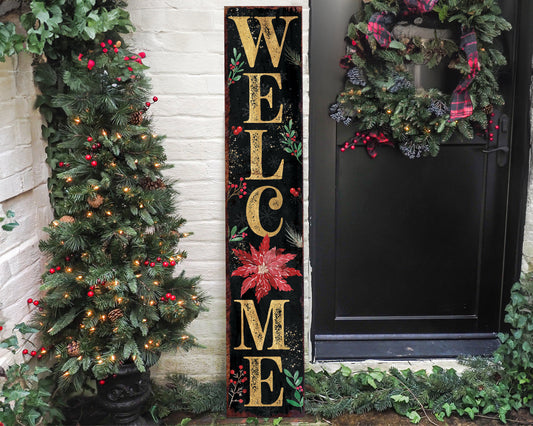 48in Welcome Christmas Porch Sign - Front Porch Christmas Welcome Sign, Rustic Modern Farmhouse Entryway Board