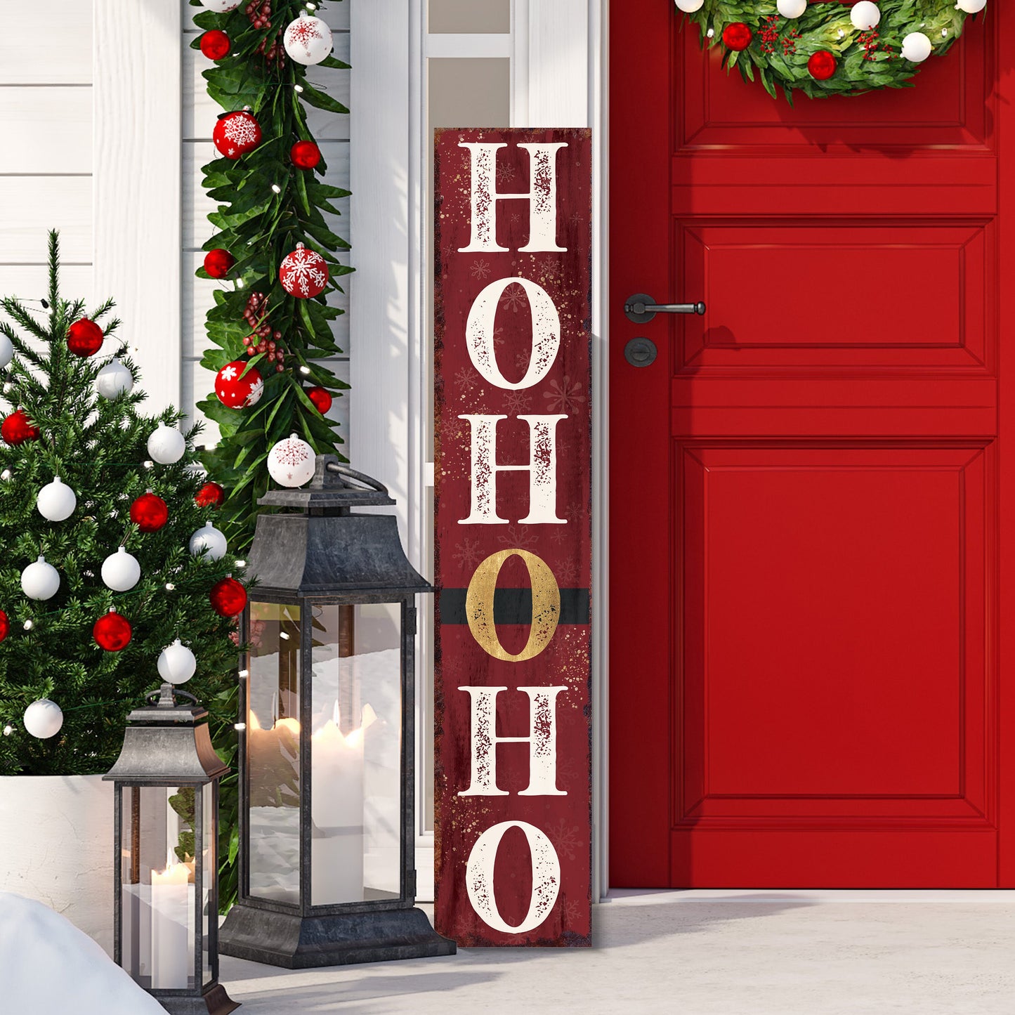 48in Ho Ho Ho Christmas Porch Sign - Front Porch Christmas Decor Welcome Sign, Rustic Modern Farmhouse Entryway Decor