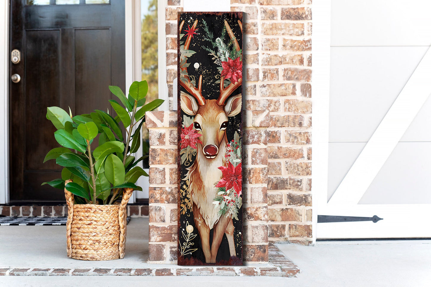 36in Rudolph Christmas Sign - Vintage Holiday Decor, Christmas Porch Decor, Vintage Reindeer Sign, Outdoor Holiday Christmas Decor