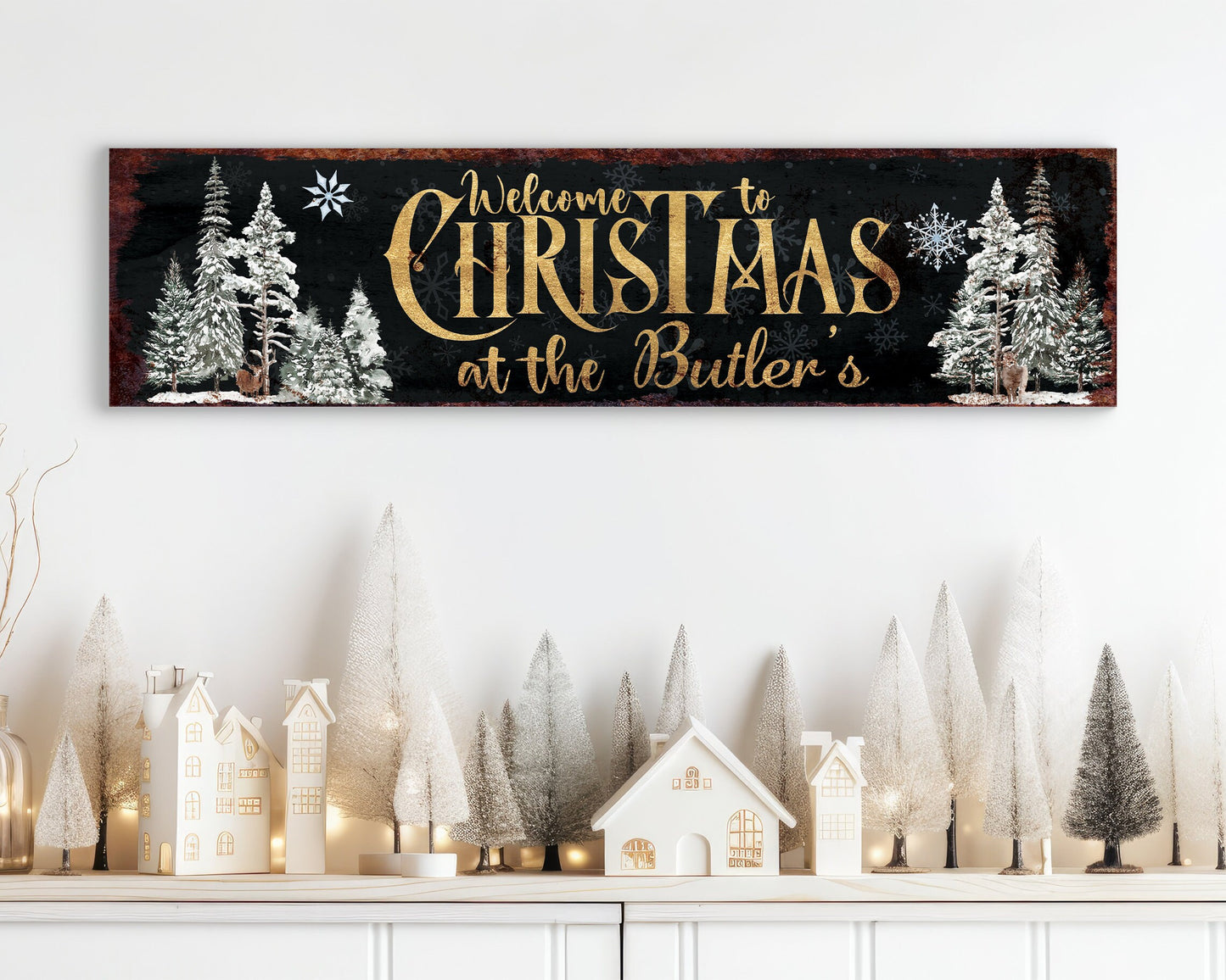 36in Welcome to Christmas At the [Family Name] Sign - Personalized Custom Family Name Sign, Modern Farmhouse Wall Decor, Holiday Art Print