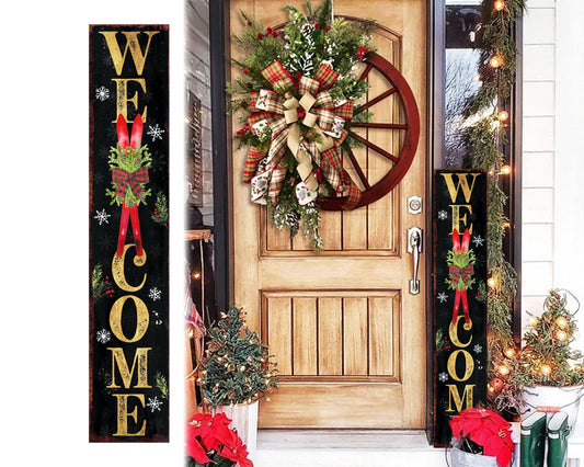 48in Welcome Snowflake with Skis Christmas Porch Sign - Front Porch Welcome Sign Home Decor, Vintage Holiday Christmas Decor for Outdoor