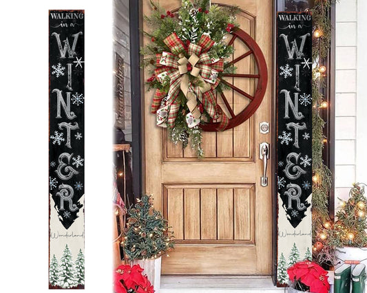 72in "Walking in a Winter Wonderland" Christmas Porch Sign - Front Porch Christmas Welcome Sign, Rustic Modern Farmhouse Entryway Board